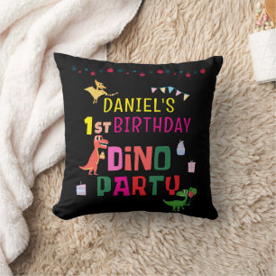 Cute Modern Dino Dinosaur Kid's Birthday Party Throw Pillow