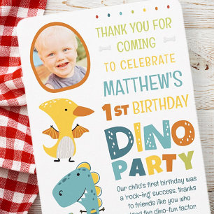 Cute Modern Dinosaur Kid's Photo Birthday Party Thank You Card