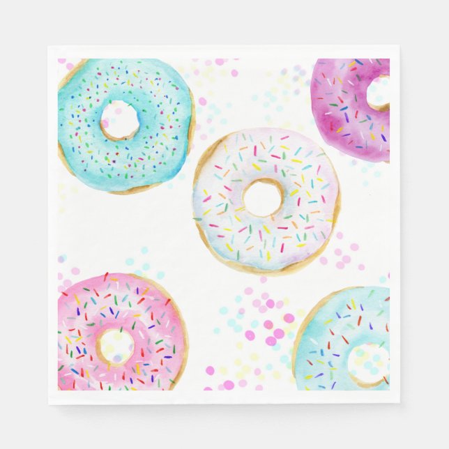 Cute Modern Doughnut Birthday Party Paper Napkin (Front)