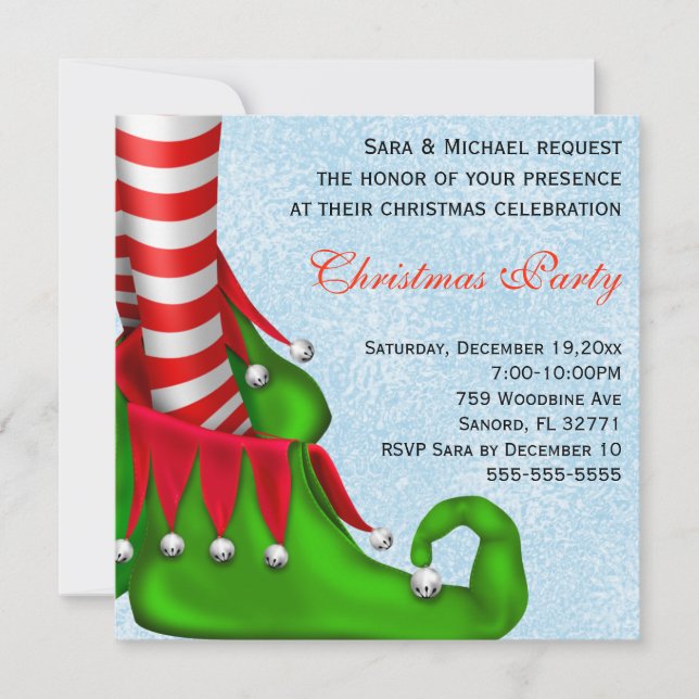 Cute Modern Elf Shoe Christmas Party Invitation (Front)