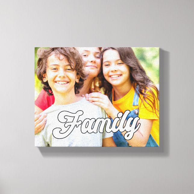 Cute Modern Family Photo Typography Overlay Canvas Print (Front)