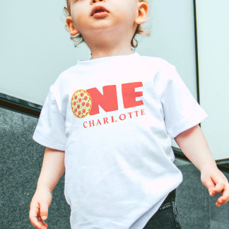 Cute Modern First Birthday Pizza Party Custom Name Baby T-Shirt