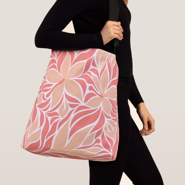 Cute Modern Floral Stylish Pattern Orange Peach Crossbody Bag (Close Up)