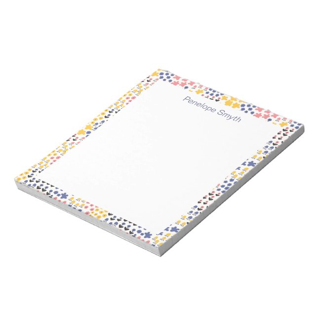 Cute Modern Flower Pattern with Name Notepad (Rotated)