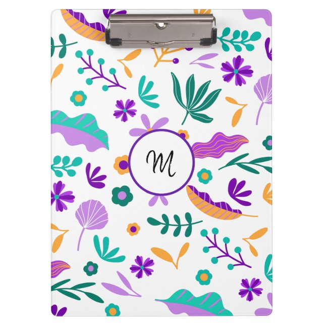 Cute Modern Flowers and Leaves Clipboard (Front)