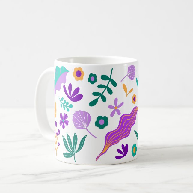Cute Modern Flowers and Leaves Coffee Mug (Front Left)