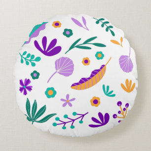 Cute Modern Flowers and Leaves Round Pillow