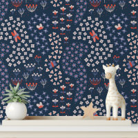 Cute Modern Flowers Butterfly Blue White Pattern