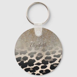 Cute  Modern Flowers On Leopard Print-Personalized Keychain