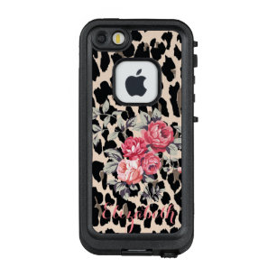 Cute  Modern Flowers On Leopard Print-Personalized LifeProof FRÄ’ iPhone SE/5/5s Case