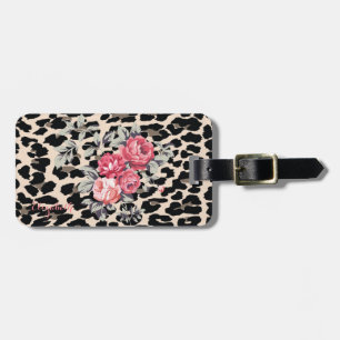 Cute  Modern Flowers On Leopard Print-Personalized Luggage Tag
