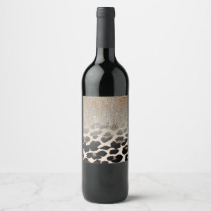 Cute Modern Flowers On Leopard Print-Personalized Wine Label
