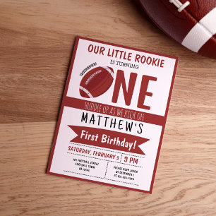 Cute Modern Football Ball Ribbon Kids 1st Birthday Invitation