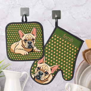 Cute Modern French Bulldog  Oven Mitt & Pot Holder Set