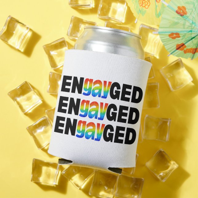 Cute Modern Gay Pride EnGAYged Typography Can Cooler (In Situ Summer)