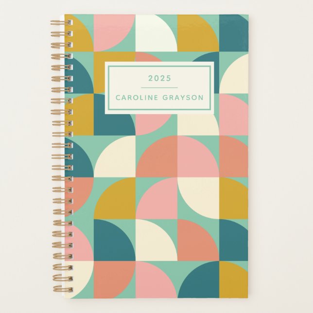 Cute Modern Geometric Shapes Teal Personalized Planner (Front)