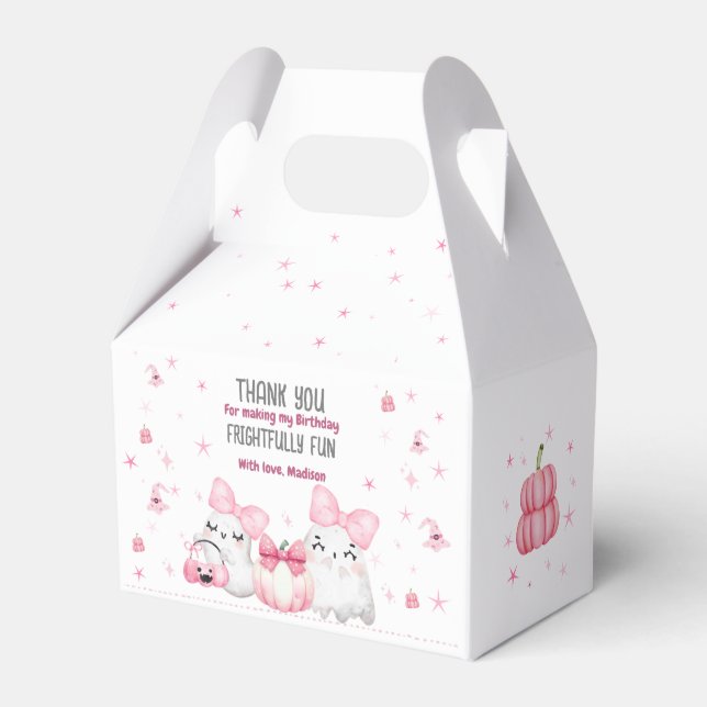 Cute Modern Ghost Halloween Birthday Party Pink Favor Box (Front Side)