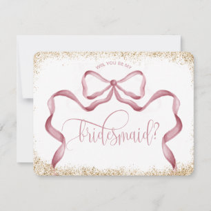 cute modern girly bow pink watercolor BRIDESMAID Invitation