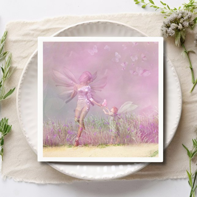 Cute Modern Girly Pink Butterfly Fairies Napkin (Creator Uploaded)