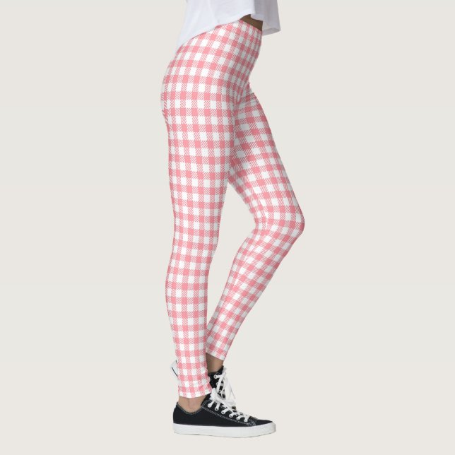 Cute Modern Girly White Pink Gingham Plaid Leggings (Right)
