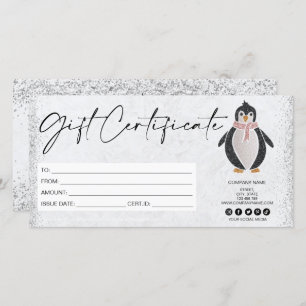 cute modern glitter penguin gift card certificate