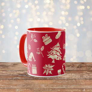 Cute Modern Gold Merry Christmas Pattern Mug