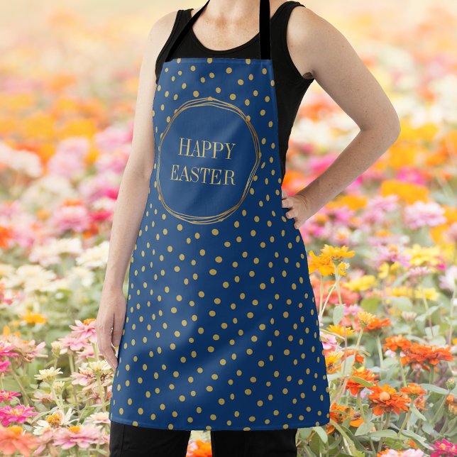 Cute Modern Gold Polka Dots Christian Happy Easter Apron (Cute Modern Blue Gold Polka Dots Christian Happy Easter Kitchen Apron)