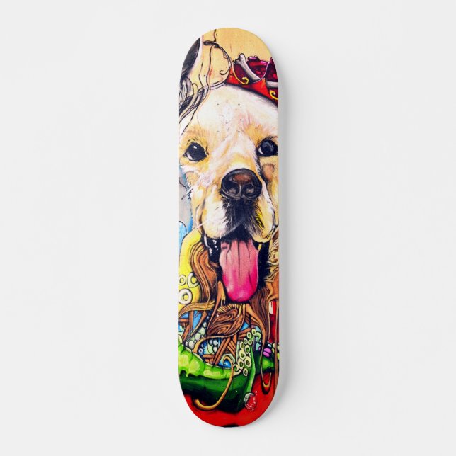 Cute Modern Golden Retriever Street Art Skateboard (Front)