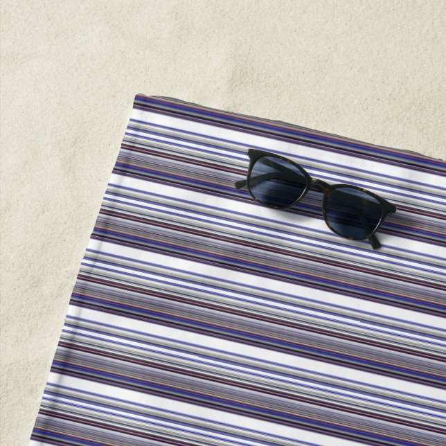 Cute modern gray blue stripes beach towel (In Situ)
