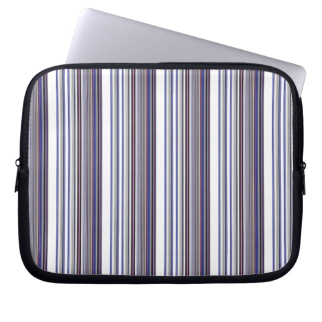 Cute modern gray blue stripes laptop sleeve (Front)