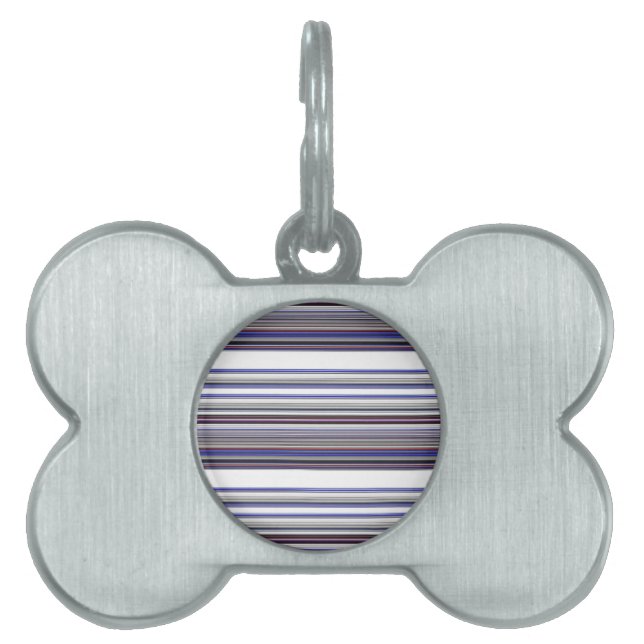 Cute modern gray blue stripes pet ID tag (Front)