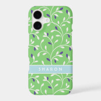 Cute modern green curly leaves pattern monogram