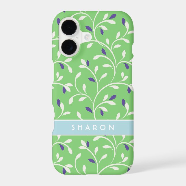 Cute modern green curly leaves pattern monogram (Back)
