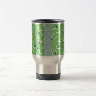 Cute modern green curly leaves pattern monogram travel mug