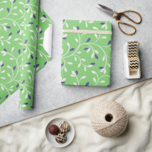 Cute modern green curly leaves pattern monogram wrapping paper