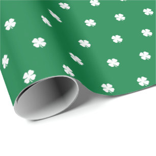 Cute Modern Green Lucky Clovers Wrapping Paper