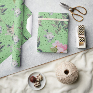 Cute Modern Green Watercolor Floral Pattern Wrapping Paper