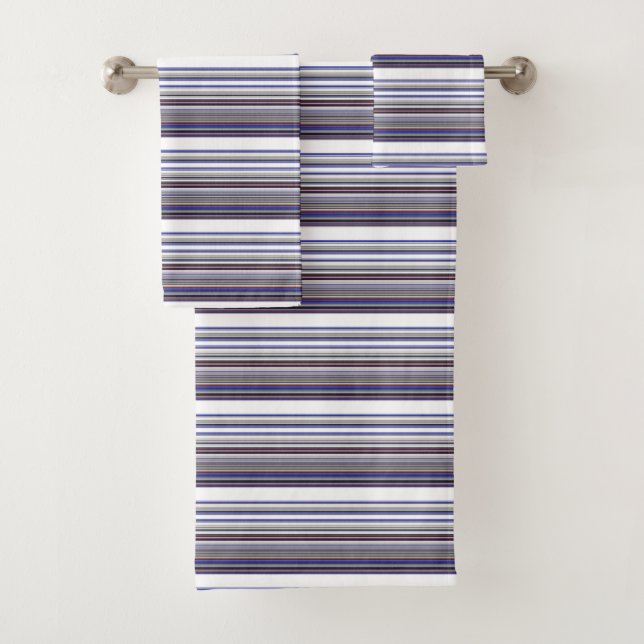 Cute modern grey blue stripes bath towel set (Insitu)