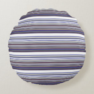 Cute modern grey blue stripes round pillow