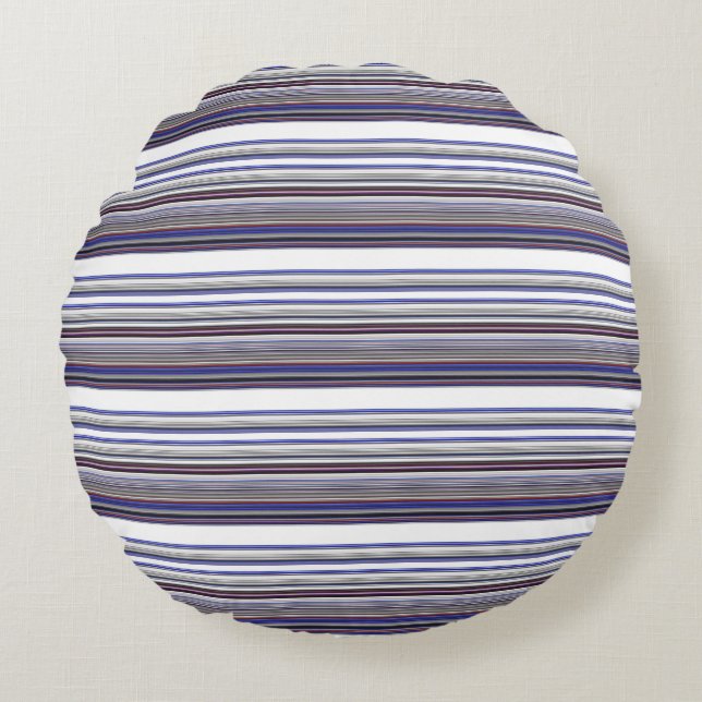 Cute modern grey blue stripes round pillow (Front)