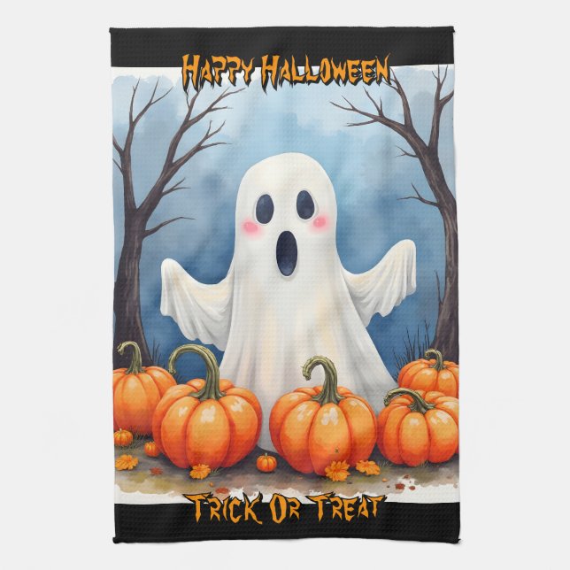 Cute Modern Halloween Spooky Collection Kitchen Towel (Vertical)