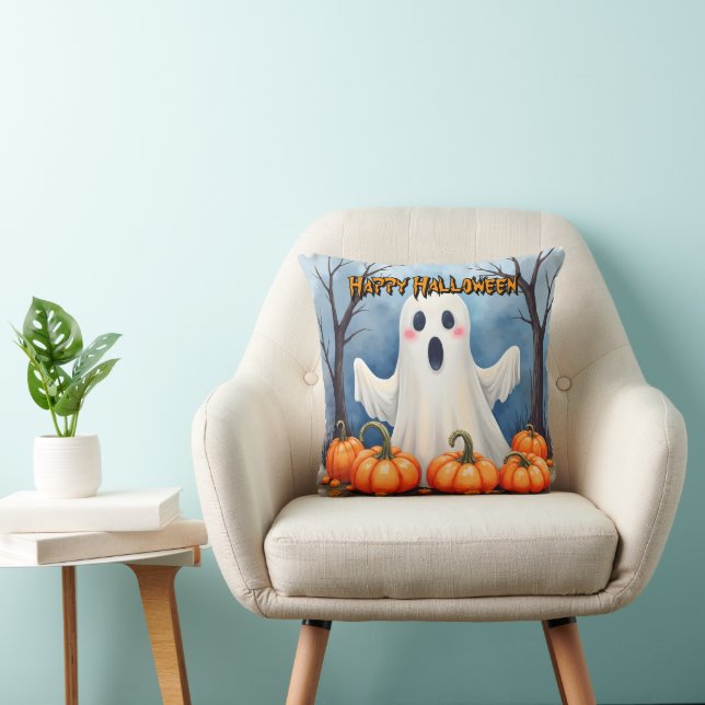 Cute Modern Halloween Spooky Collection Throw Pillow (Chair)