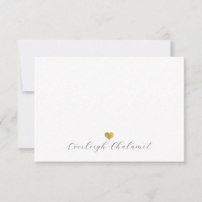 Cute Modern Handwritten Script Name Gold Heart Card (Front)