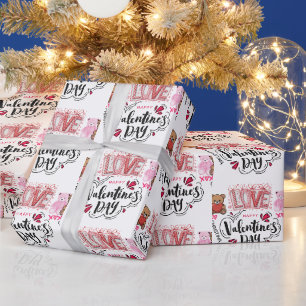 Cute Modern Happy Valentines Day Typography Name  Wrapping Paper