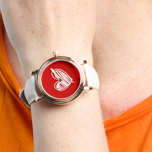 Cute Modern Hearts Red White Womens Valentines Day Watch