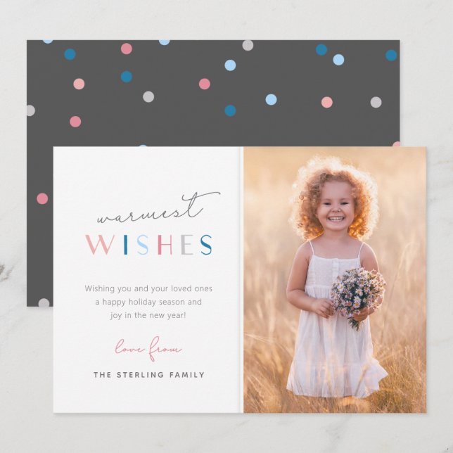 Cute Modern Holiday Wishes Family Photo (Front/Back)