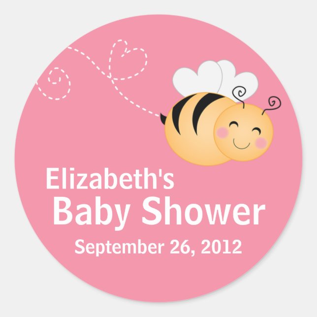 Cute Modern Honey Bee Baby Shower Invitation Classic Round Sticker (Front)