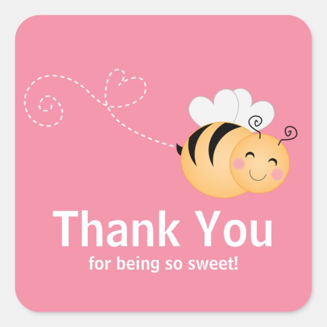 Cute Modern Honey Bee Baby Shower Invitation Square Sticker (Front)