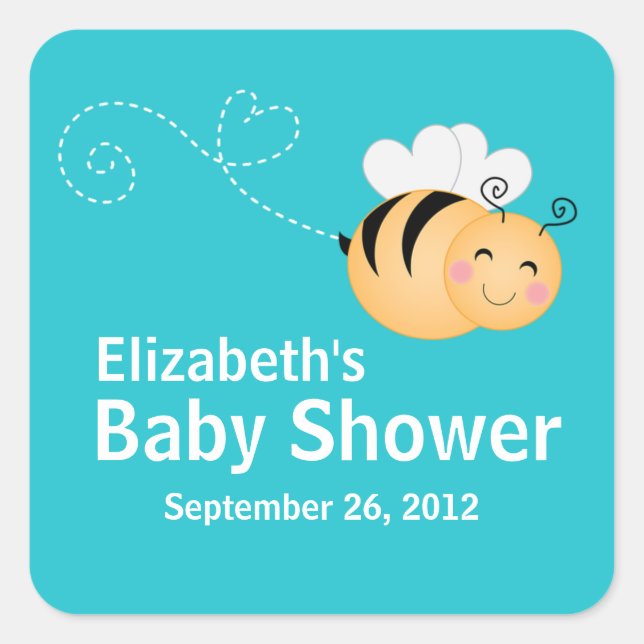 Cute Modern Honey Bee Baby Shower Invitation Square Sticker (Front)
