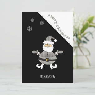 Cute Modern Houndstooth Santa Snowflake Holiday Card